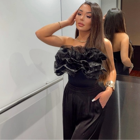 Zara top bandeau tulle black cropped blouse - Picture 5 of 9